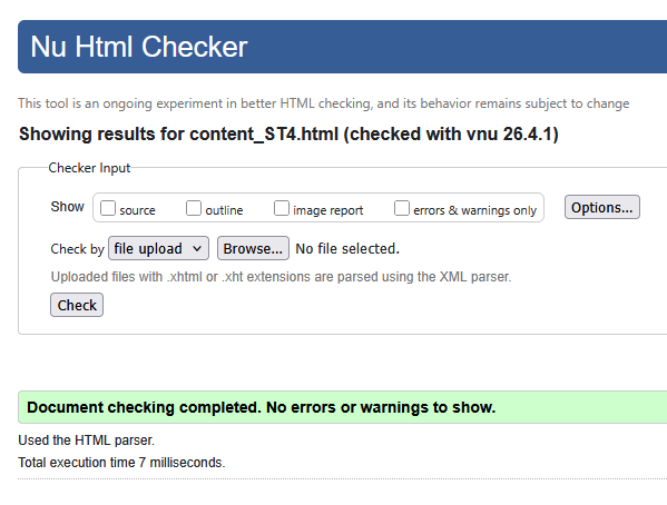W3C validation result for content_ST4.html showing no errors